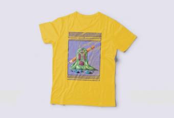 A T-shirt with original Linoleum festival print, yellow