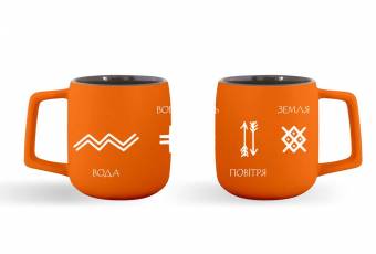 Orange cup with the symbols of four elements