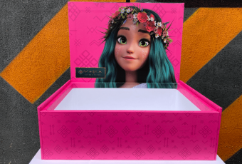 A pink box with the image of Mavka