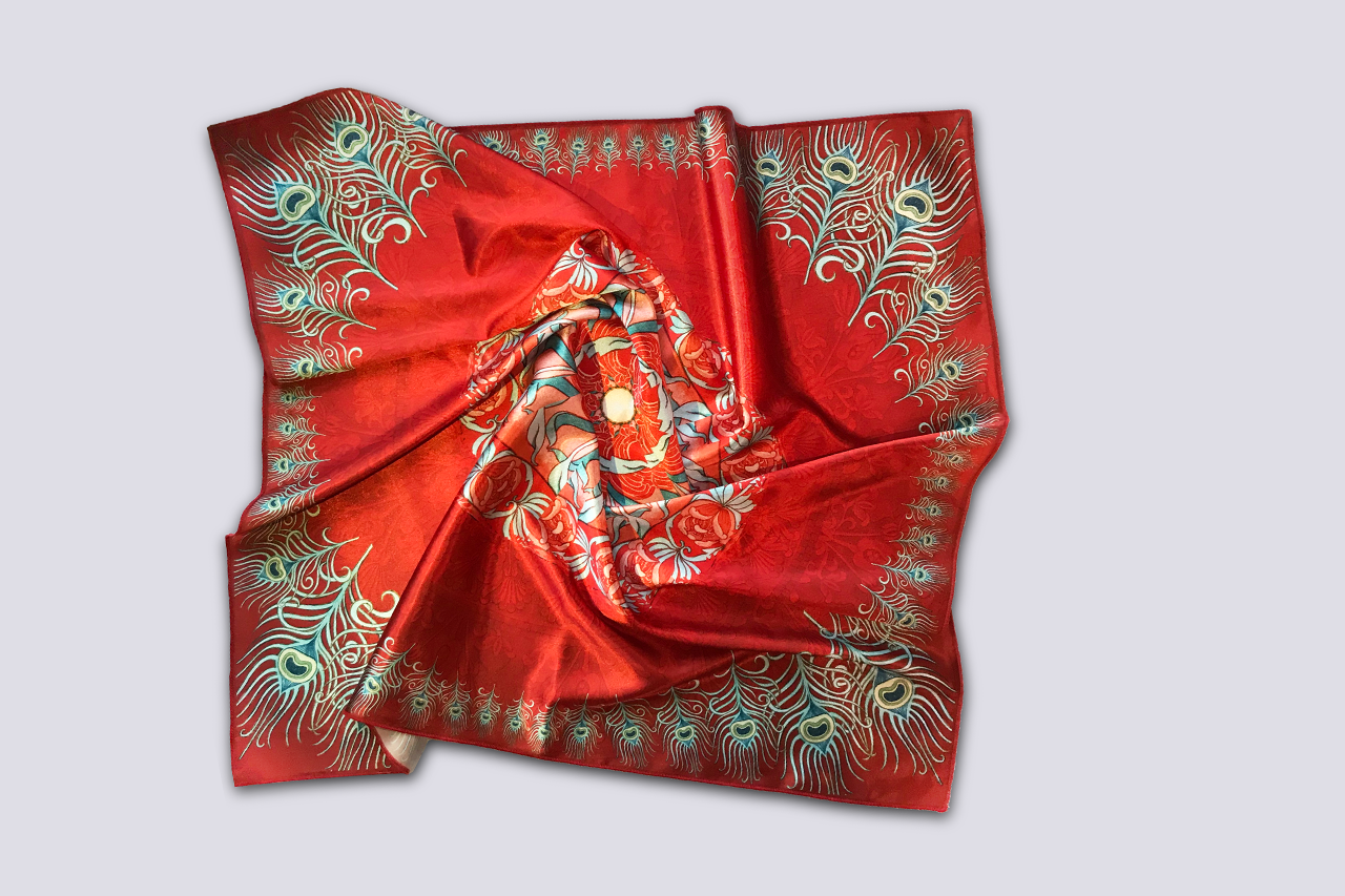 Maid-in-Law Red Kaleidoscope Satin Headscarf