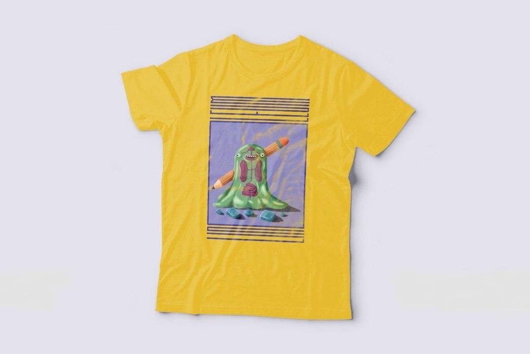 A T-shirt with original Linoleum festival print, yellow