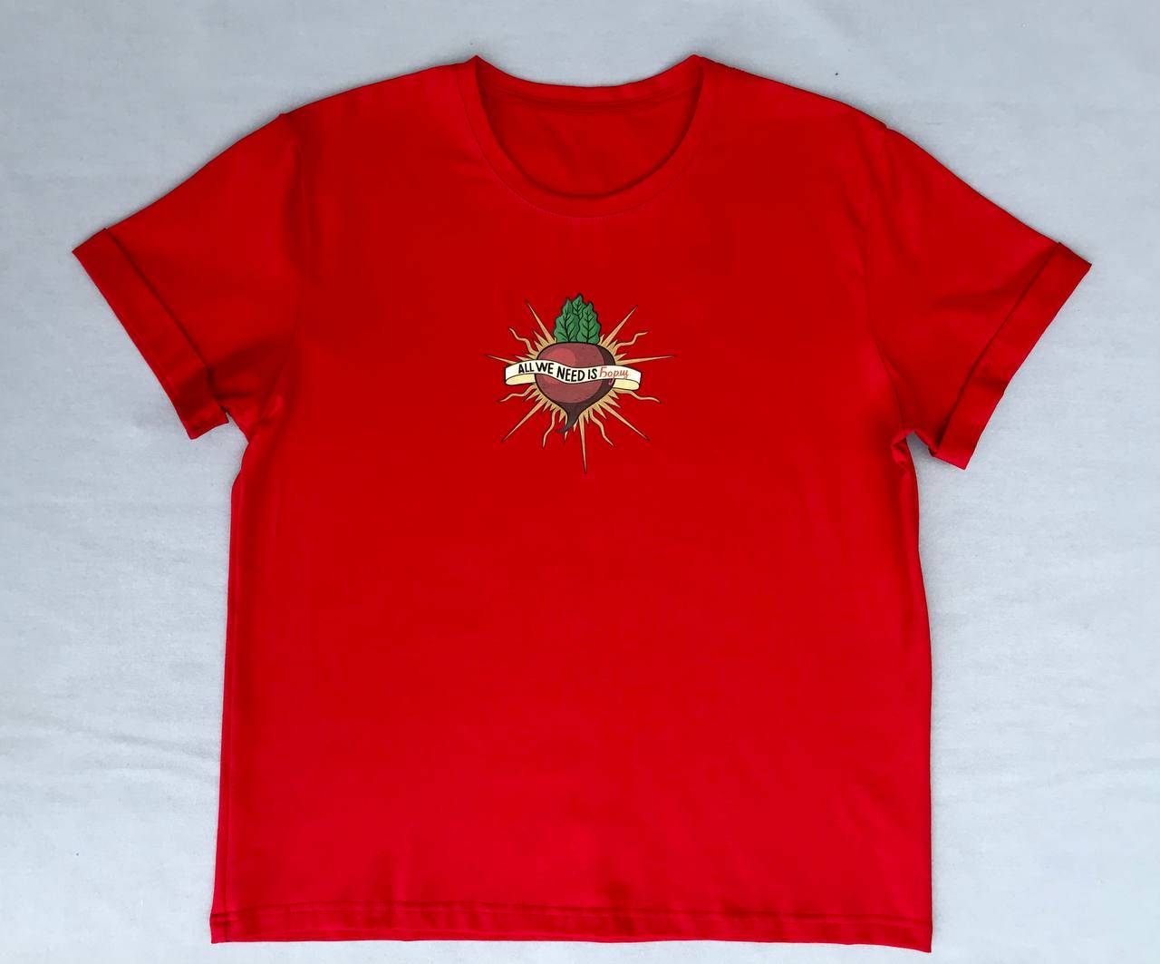 T-shirt with the logo "ALL WE NEED IS борщ", RED