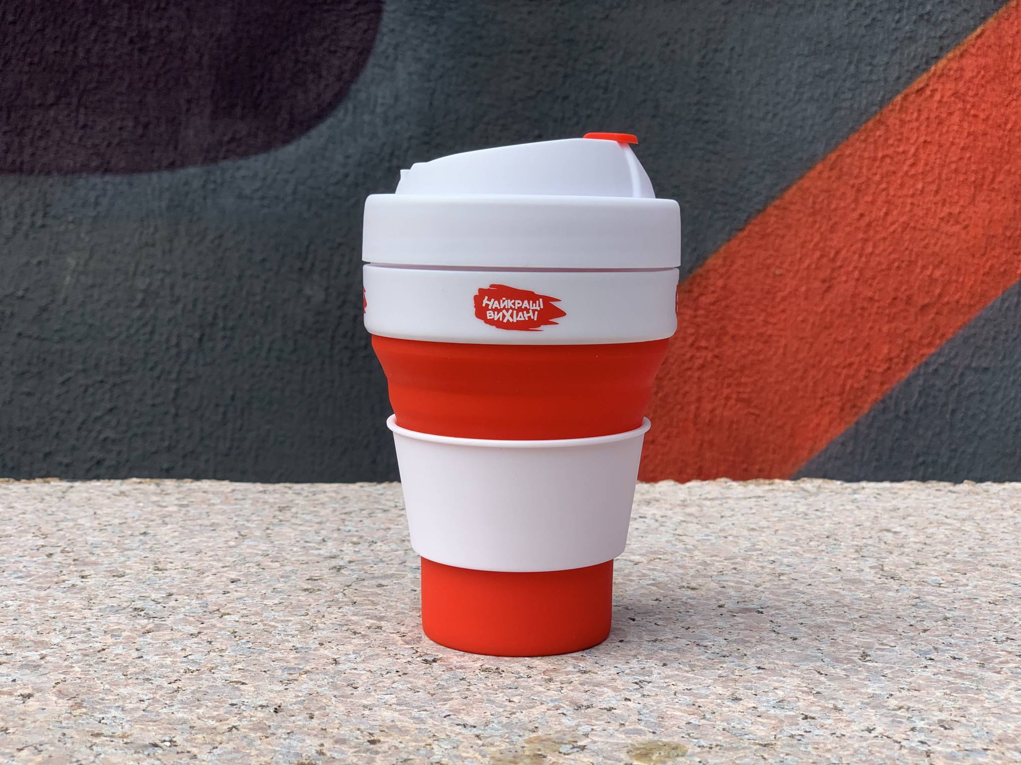 Foldable silicone mug 350ml, red-white color