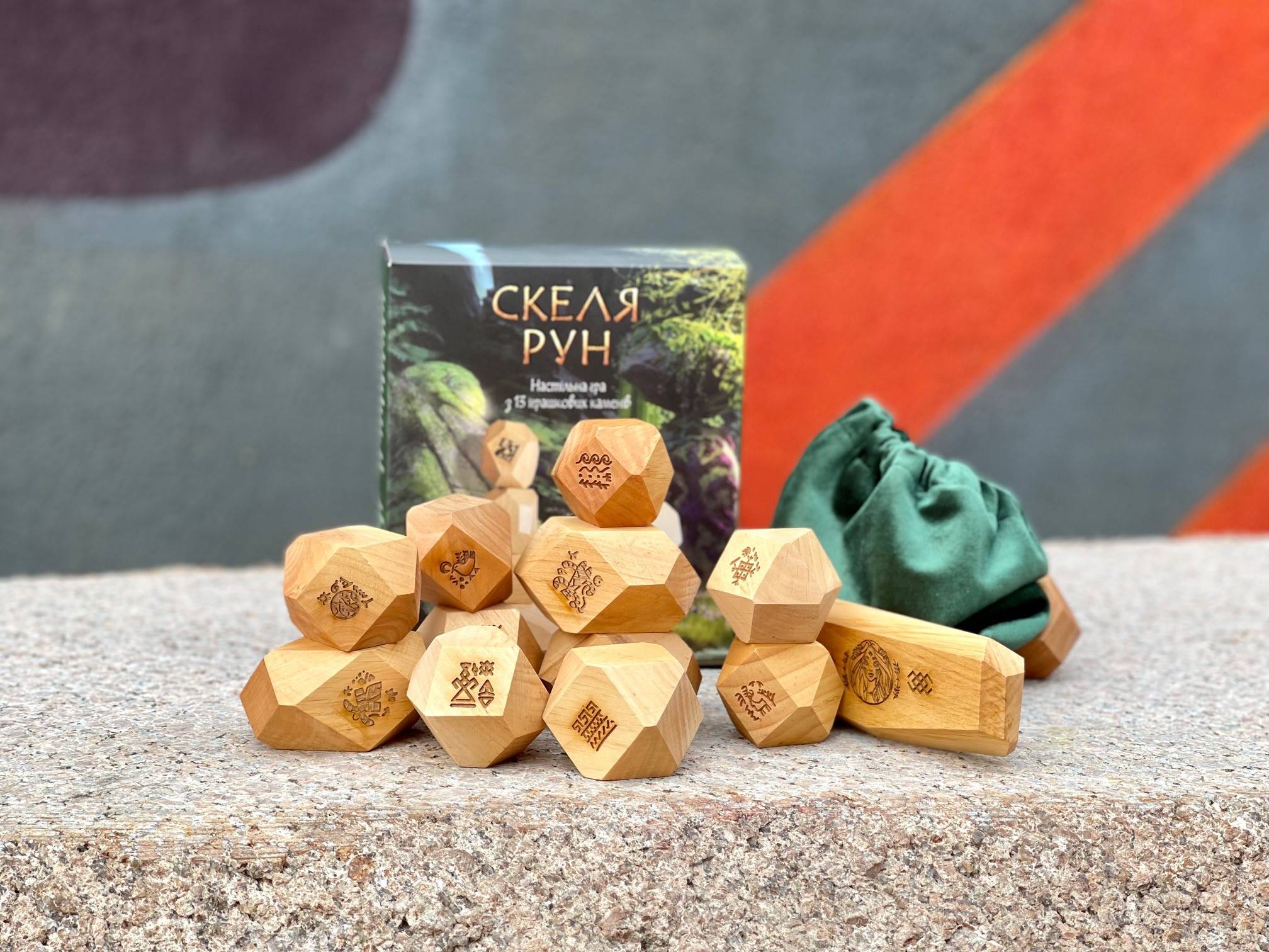Board game «Rock of Runes» with 13 toy stones