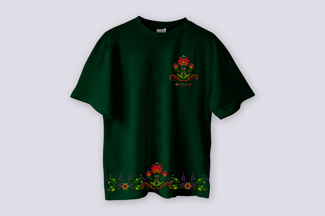 Green t-shirt with flowers "Mavka"