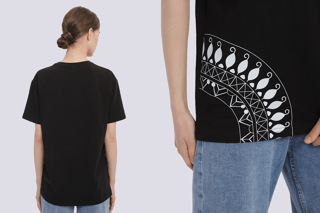 Чорна жіноча футболка INTERTOP x MAVKA з орнаментом