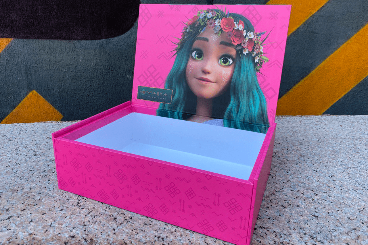 A pink box with the image of Mavka