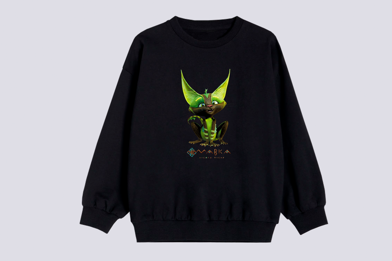 Kids black sweatshirt with the image of Kittyfrog